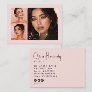 Blush Roze Zwarte Script 3 Foto Make-up  Visitekaartje