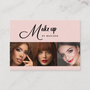 Blush Roze Zwarte Script 3 Foto Make-up Visitekaartje