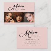 Blush Roze Zwarte Script 3 Foto Make-up Visitekaartje (Voorkant / Achterkant)