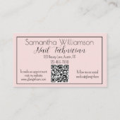 Blush Roze Zwarte Script 3 Foto QR Code Nagel Tech Visitekaartje (Achterkant)
