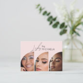 Blush Roze Zwarte Script 3 Foto Wimpers Visitekaartje (Staand voorkant)