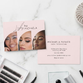 Blush Roze Zwarte Script 3 Foto Wimpers Visitekaartje