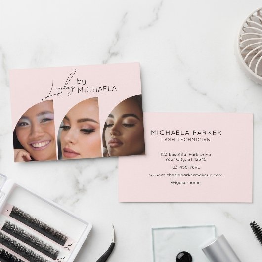 Blush Roze Zwarte Script 3 Foto Wimpers Visitekaartje