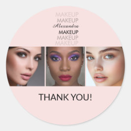 Blush Roze Zwarte Script Foto Bedankt Ronde Sticker