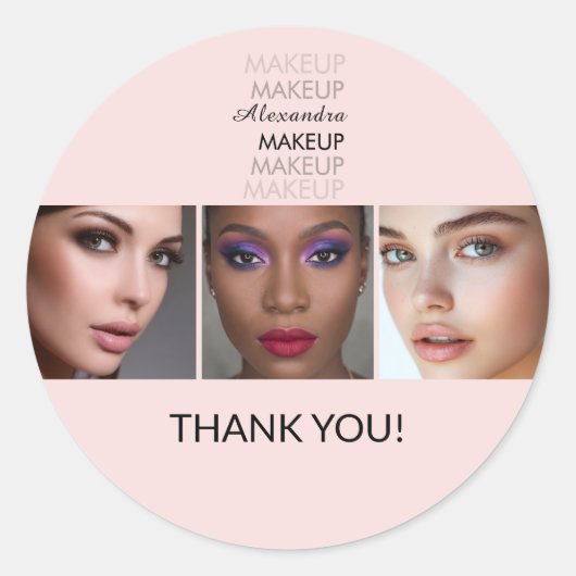 Blush Roze Zwarte Script Foto Bedankt Ronde Sticker (Voorkant)