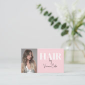 Blush Roze Zwarte Script Foto Haarstylist Visitekaartje (Staand voorkant)