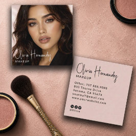 Blush Roze Zwarte Script Foto Make-up Artiest Vierkante Visitekaartje