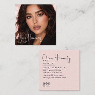 Blush Roze Zwarte Script Foto Make-up Artiest Vierkante Visitekaartje