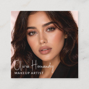 Blush Roze Zwarte Script Foto Make-up Artiest Vierkante Visitekaartje