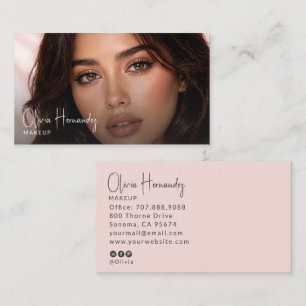 Blush Roze Zwarte Script Foto Make-up Artiest Visitekaartje