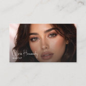 Blush Roze Zwarte Script Foto Make-up Artiest Visitekaartje (Voorkant)