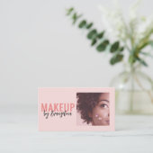 Blush Roze Zwarte Script Foto Make-up Artiest Visitekaartje (Staand voorkant)