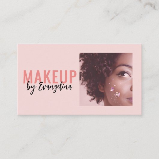Blush Roze Zwarte Script Foto Make-up Artiest Visitekaartje (Voorkant)