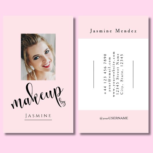 Blush Roze Zwarte Script Foto Make-up Artist Visitekaartje