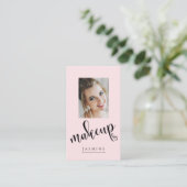 Blush Roze Zwarte Script Foto Make-up Artist Visitekaartje (Staand voorkant)