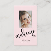 Blush Roze Zwarte Script Foto Make-up Artist Visitekaartje (Voorkant)