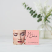 Blush Roze Zwarte Script Foto Make-up Bedrijf  Visitekaartje (Staand voorkant)
