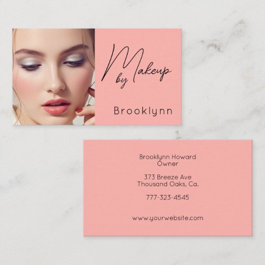 Blush Roze Zwarte Script Foto Make-up Bedrijf  Visitekaartje (Voorkant / Achterkant)
