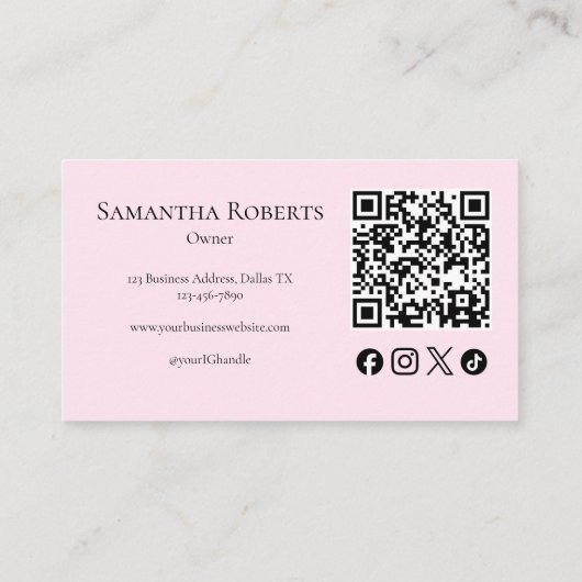 Blush Roze Zwarte Script Foto Make-up Contactkaartje (Achterkant)
