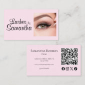 Blush Roze Zwarte Script Foto Make-up Contactkaartje (Voorkant / Achterkant)