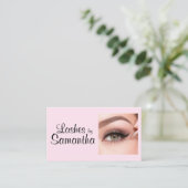 Blush Roze Zwarte Script Foto Make-up Contactkaartje (Staand voorkant)