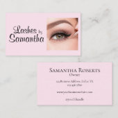 Blush Roze Zwarte Script Foto Make-up Contactkaartje (Voorkant / Achterkant)