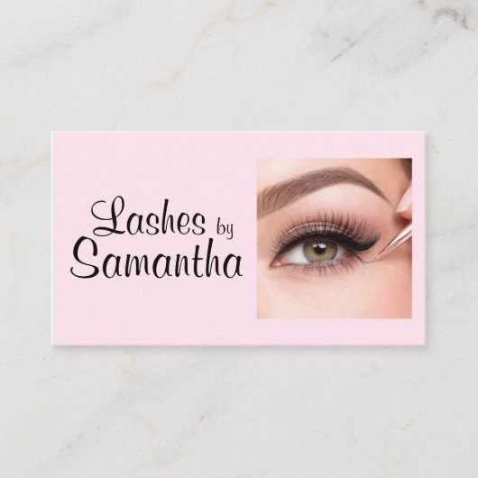 Blush Roze Zwarte Script Foto Make-up Contactkaartje (Voorkant)