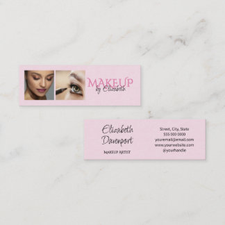 Blush Roze Zwarte Script Foto Make-up Mini Visitekaartje
