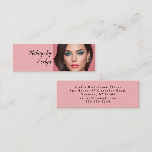 Blush Roze Zwarte Script Foto Make-up Mini Visitekaartje (Voorkant / Achterkant)