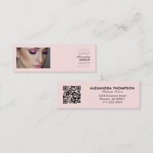 Blush Roze Zwarte Script Foto Make-up Mini Visitekaartje