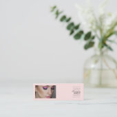Blush Roze Zwarte Script Foto Make-up Mini Visitekaartje (Staand voorkant)