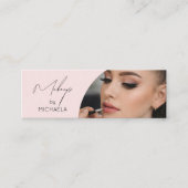 Blush Roze Zwarte Script Foto Make-up Mini Visitekaartje (Voorkant)