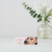 Blush Roze Zwarte Script Foto Make-up Mini Visitekaartje (Staand voorkant)