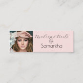 Blush Roze Zwarte Script Foto Make-up Mini Visitekaartje (Voorkant)