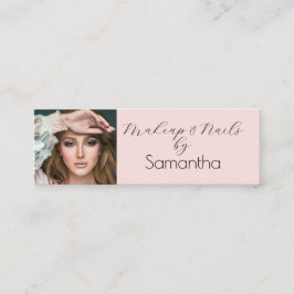 Blush Roze Zwarte Script Foto Make-up Mini Visitekaartje