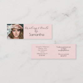 Blush Roze Zwarte Script Foto Make-up Mini Visitekaartje