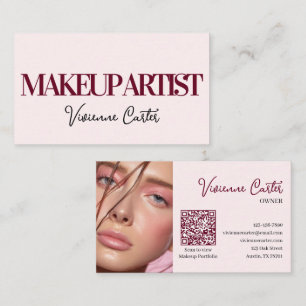 Blush Roze Zwarte Script Foto Make-up Mini Visitekaartje