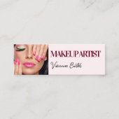 Blush Roze Zwarte Script Foto Make-up Mini Visitekaartje (Voorkant)