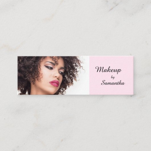Blush Roze Zwarte Script Foto Make-up Mini Visitekaartje (Voorkant)