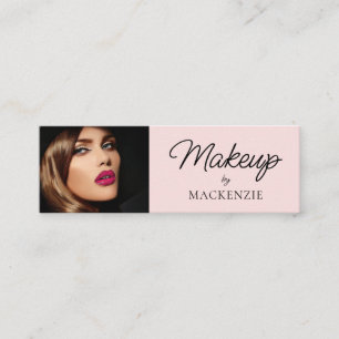 Blush Roze Zwarte Script Foto Make-up Mini Visitekaartje