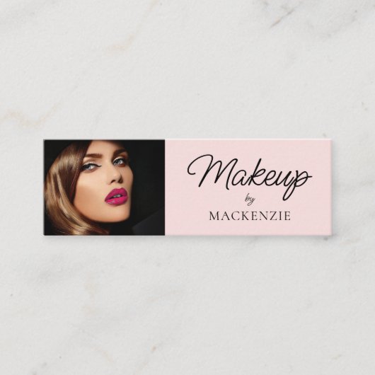 Blush Roze Zwarte Script Foto Make-up Mini Visitekaartje (Voorkant)