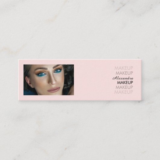 Blush Roze Zwarte Script Foto Make-up Mini Visitekaartje (Voorkant)