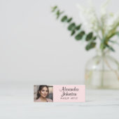 Blush Roze Zwarte Script Foto Make-up MIni Visitekaartje (Staand voorkant)