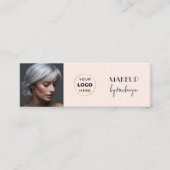 Blush Roze Zwarte Script Foto Make-up Mini Visitekaartje (Voorkant)