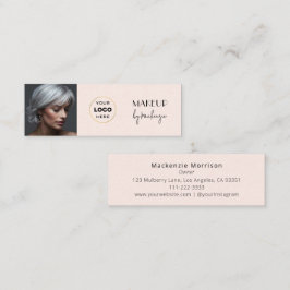 Blush Roze Zwarte Script Foto Make-up Mini Visitekaartje