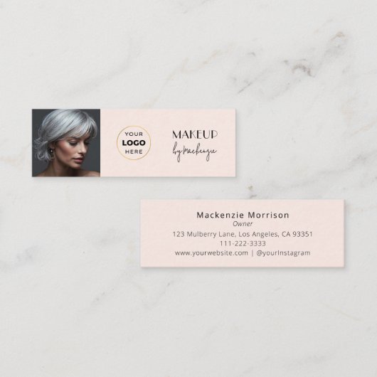 Blush Roze Zwarte Script Foto Make-up Mini Visitekaartje (Voorkant / Achterkant)