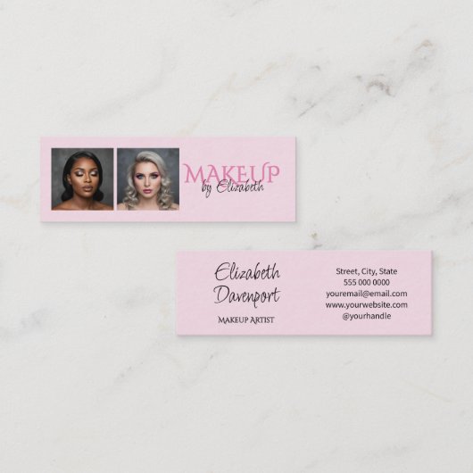 Blush Roze Zwarte Script Foto Make-up Mini Visitekaartje (Voorkant / Achterkant)