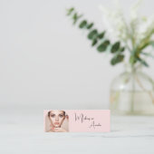 Blush Roze Zwarte Script Foto Make-up Mini Visitekaartje (Staand voorkant)