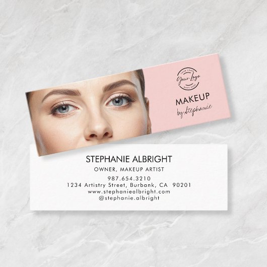 Blush Roze Zwarte Script Foto Make-up Mini Visitekaartje