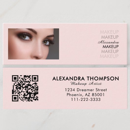 Blush Roze Zwarte Script Foto Make-up  Mini Visitekaartje